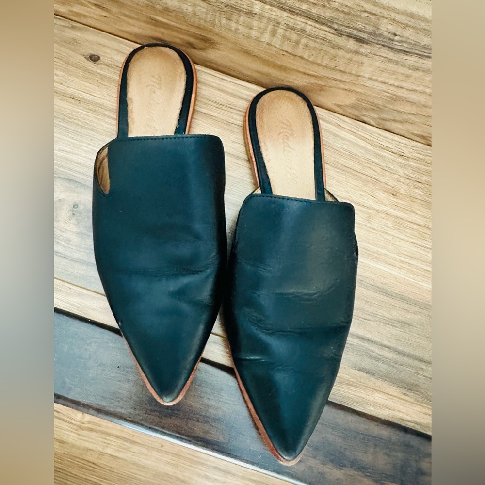 Madewell Black Leather Pointed Toe Mules - Picture 7 of 7